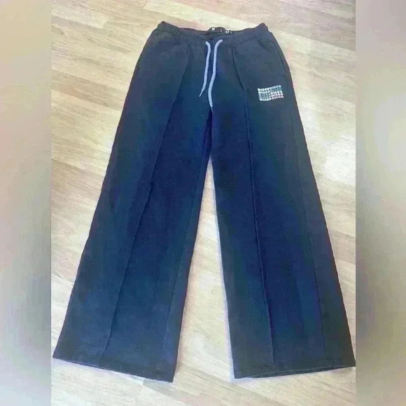 bts Pants - BTS Wide Leg Black Sweats Track Pants Size M